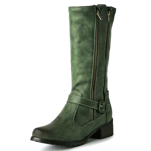 Betastella Womens Chunky Knee High Boots Low Heel Riding Boots Side Zipper Pull On Long Tall Boots