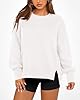 BTFBM Women's Casual Crewneck Sweatshirts 2026 Spring Fall Clothes Long Sleeve Side Slit Workout Fleece Pullover Tops(White, Medium) #1