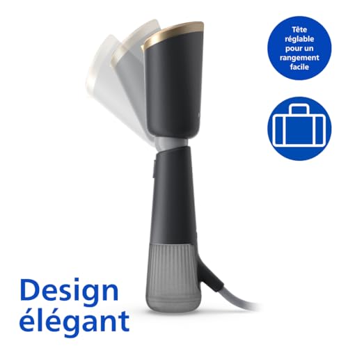 Philips Défroisseur à Main 5000 Séries - Steamer 1300W, Vapeur 24g/min, Réservoirs 120ml & 200ml, prêt en 35sec, réglages Eco & Max, Pochette & gant, Léger 720g, gris anthracite (STH5030/80)