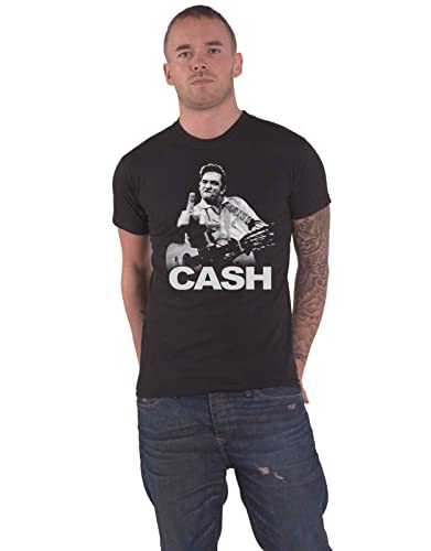 Johnny Cash Contrast Middle Finger Official Mens Black T Shirt Size XL