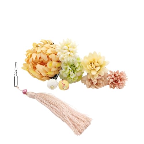 Farigrut 和風 和装 髪飾り 花 ドライフラワー プリザーブドフラワー 高級造花 ヘアアクセサリー 成人式髪飾り 舞妓風髪飾り つまみ細工 ヘアクリップ フラワー 髪留め 着物 浴衣 卒業式 和装 袴 成人式 結婚式 七五三 和装小物 (イエロー)