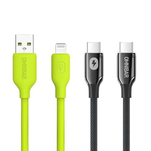 6FT Soft Silicone USB A to Lightning Cable (Lime Green) and Braided USB C to USB C Cable (Black), MFi Certified Apple Lightning Cable for iPhone 14/13/12, 240W USB-C Charge Cable for iPhone 17/16/15 image 3