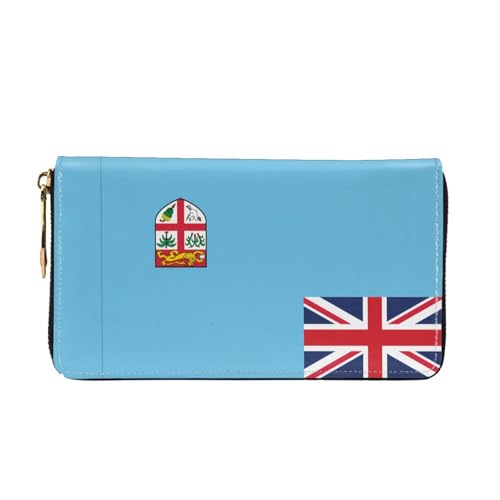 TYUMHFiji Flag Leather long clutch wallet with 12 card slots and 3 full pockets for cash, designed for fashionable women.2