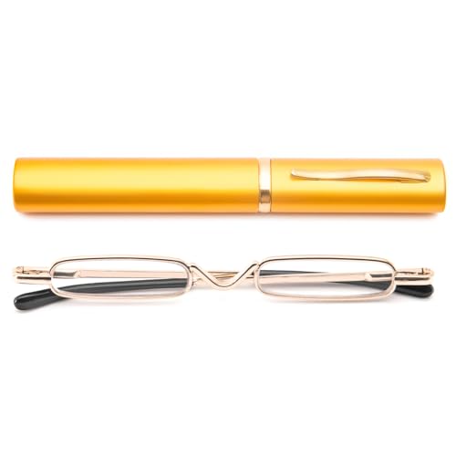 KoKoBin Mini Slim Reading Glasses Spring Hinge Metal Reading Aid Unisex with Case (Gold, +2.5), +2.50 - Image 2