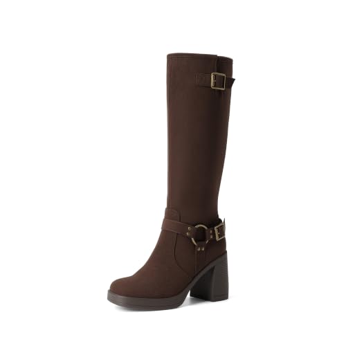 DREAM PAIRS Women's Platform Chunky Knee High Boots,Brown-Suede,8.5 - image 1