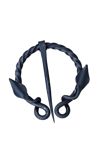 Viking Traders Hand-Forged Brooch Medieval Design Twisted O Shape Leaf Design | Brooch With Clock Pin Unisex For Cloak Shawl And Scarf