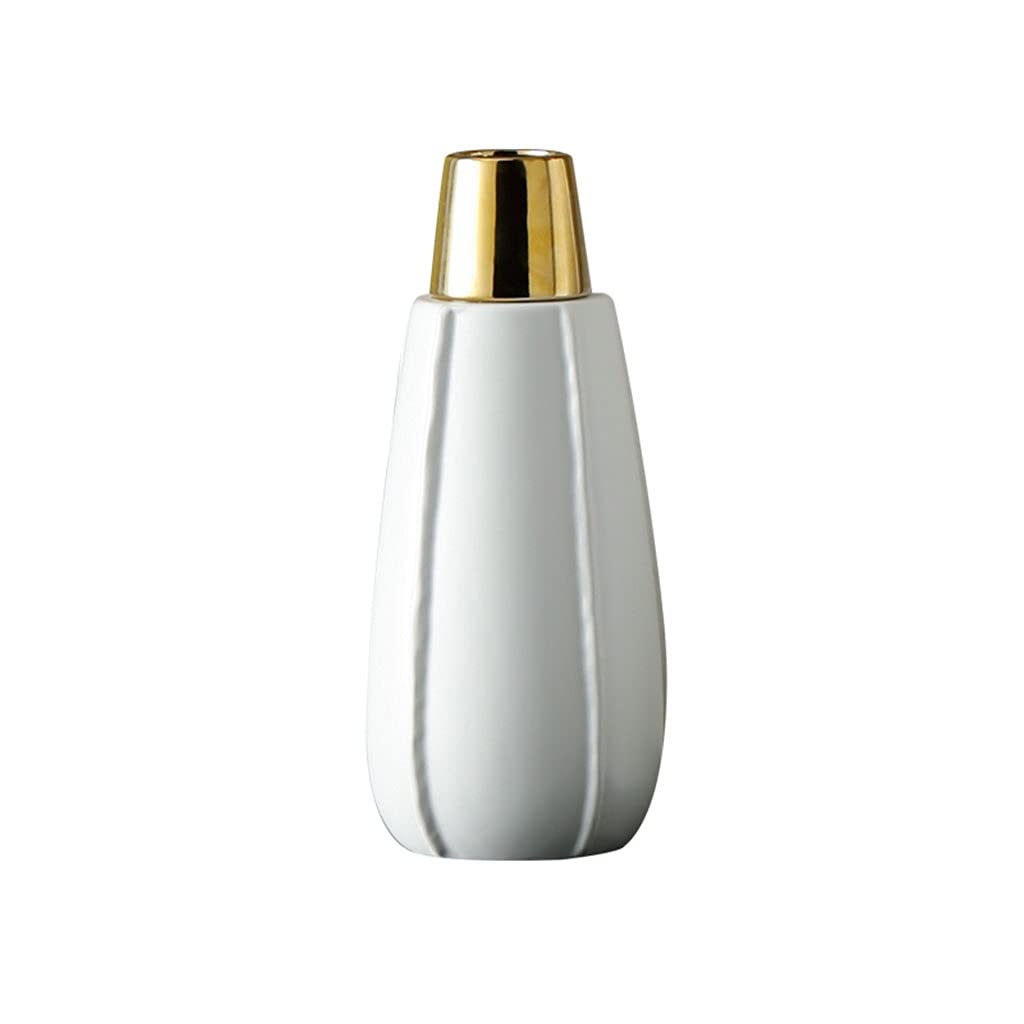 TOMYEUS Florero casero Golden Top Ceramic Jarrón Inicio Restaurante Mesa de Centro Oficina Decoración Oficina Jarrón Flor Blanca Arreglo Florero florero Decorativo (Size : Large)