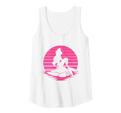 Image of Disney The Little Mermaid Ariel Silhouette in Pink Tank Top, Women, White, X-Large