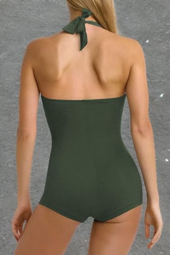 Sovoyontee Women's One Piece Tummy Control Swimwear Boyleg Ruched Swimsuit