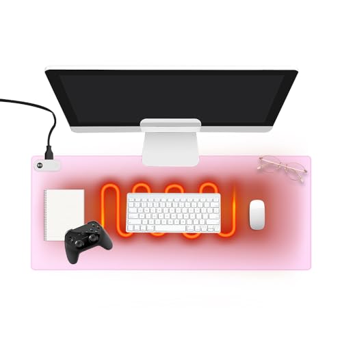 XPJBKC 80×33cm Heated Mouse Pad Office Decor-Mouse Pad Warm Desk Pad Electric Heating Pad with Digital Display & 3 Heating Levels & 3 Hours Auto Shut-Off for PC Keyboard Laptop Office and Home Pink