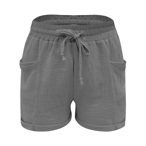 Womens Linen Shorts for Women Drawstring Casual Summer Cotton Beach Vacation Pull On Elastic High Waist Pants with Pockets3