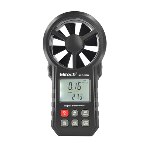 Elitech Bluetooth Windmesser,Digitale Anemometer Windspeedmessung Temperatur, USB-Datenexport, CFM/CMM Luftstrommessung für HVAC & Umweltprüfung ANE-200W