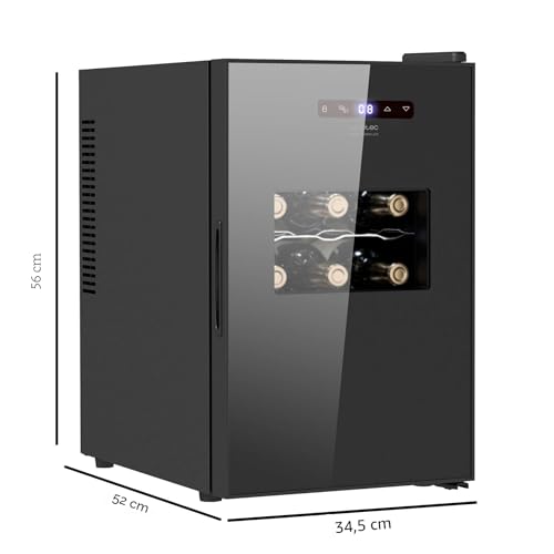 Cecotec Weinkühlschrank Bolero GrandSommelier 1550 CoolCrystal. Klasse E, 15 Flaschen, temperaturverstellbar von 5-18ºC, thermoelektrische Kühlung, leise mit 35 dB, Touchpanel umweltfreundliche LED