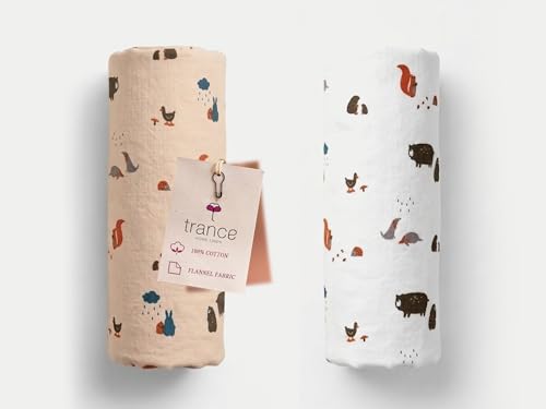 Image of Trance Home Linen Super Soft 100% Cotton Flannel Swaddle Cloth I Swaddle Wrap | Swaddle for New Born Baby |Baby Shower Set (90x90 cm, Jungle White Peach,Pack of 2)