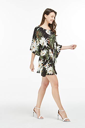 Image of Family Matching Hawaiian Clothes, Wispy Cereus Black | Lightweight 100% rayon • Family matching outfits • Tropical floral print • Beach vacations • Luaus • Cruises • Family photos