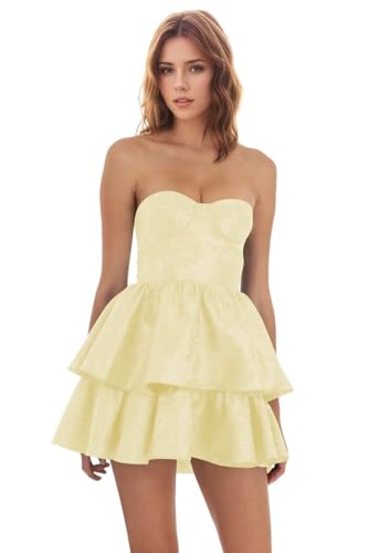 BITALY Jacquard Satin Homecoming Dresses for Teens Tiered Strapless A Line Short Cocktail Dress BI191