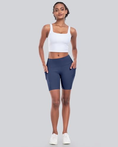CHRLEISURE Womens Biker Yoga Shorts with Pockets: High Waisted Tummy Control Spandex Workout Athletic Gym Shorts 4 Packs - Image 3