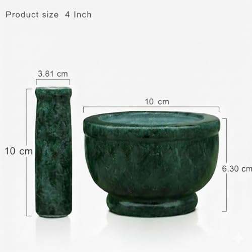 Image of Granite Green Marble Mortar and Pestle Set for Kitchen 4 Inch | Okhli Musal | Khalbatta | Silbatta I Imamdasta Used for chutneys, pastes, and medicines.