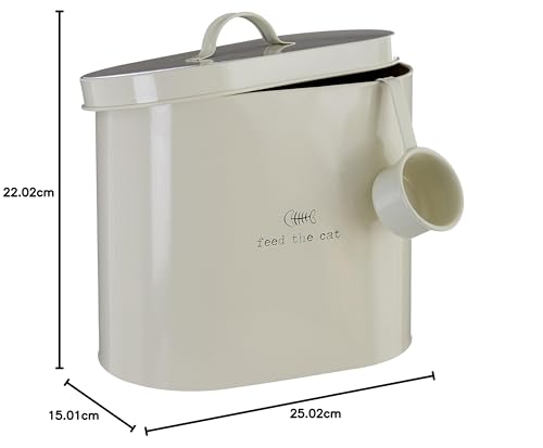 Premier Housewares Haustierfutter-Aufbewahrungsdose mit L&oumlffel, Metall, cremefarben, 6.5 Litre, Verzinkter Stahl, Pulverfarbe, Sahne, 15x25x22