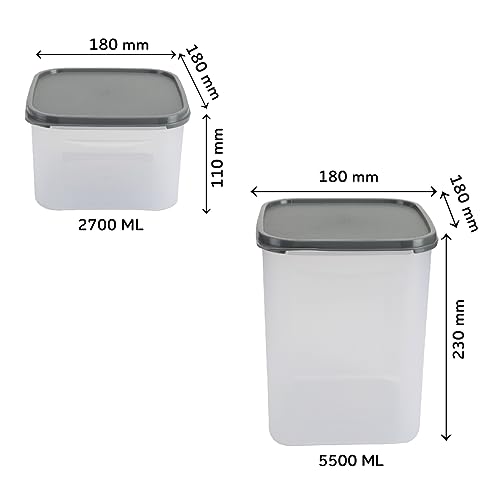 Image of KOLORR Modular Plastic Containers Set for Kitchen Storage Combo, Set of 6 (2700ml x 4 / 5500ml x 2) | Dry Food Organizer | Air Tight Grocery Jar /Container | 100% BPA Free| Food Grade | Transparent