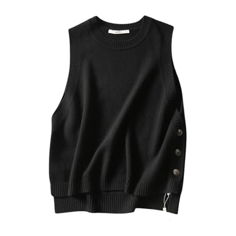 Unilexi Womens Solid Color Round Neckline Pullover High Low Knitted Vest (0231-Black-OneSize) Cover