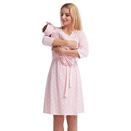 Galabloomer Maternity Robe and Baby Receiving Blanket,Matching Mommy Labor Delivery Robe and Swaddle Set