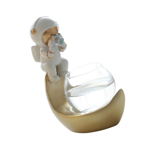 MOTHNUR Vase à Fleurs Hydroponique Astronaute en Verre avec LED pour Bureau, Pot De Fleurs D'intérieur Design Lune, Décoration Nordique, Récipient Transparent Pratique