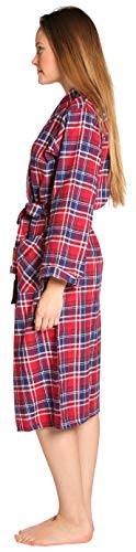 Everdream Womens Flannel Robe, Shawl Collar Lightweight 100% Cotton Bathrobe, Size Small/Medium Red #TOP2