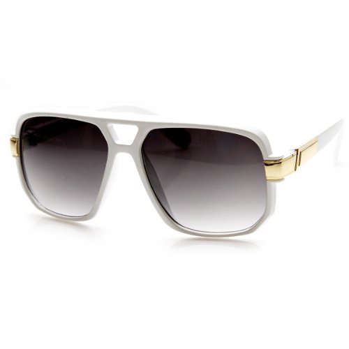 zeroUV - Classic Square Frame Plastic Flat Top Aviator Sunglasses (White)