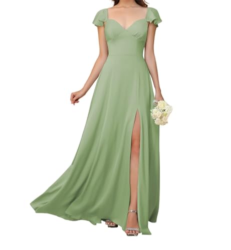 Robe de demoiselle d'honneur longue satin froncé avec fente pour soirée