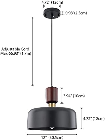 BISAMIYA Industrial Pendant Lighting Fixtures, Natural Wood Accent, Matte Black Hanging Chandelier for Kitchen Island, Dining Room, Over Sink, Hallway, Bedroom, Bulb not Included [Energy Class A+++]