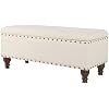 HomePop Large Storage Bench with Nailhead Trim - Cream