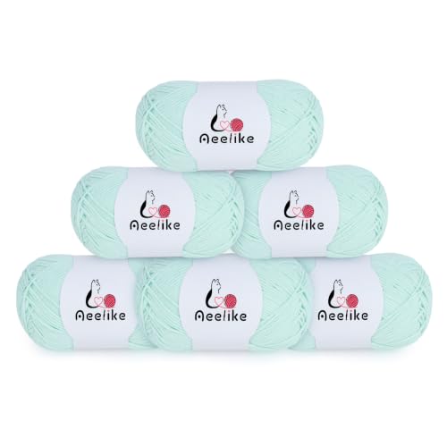 Image of Aeelike Size 3 DK Cotton Blend Yarn for Crocheting, Mint Green, 6-Skein | Fresh Blanket, Kitchen Textiles, 6 x 100g, 1440 Yds Total, 5-Ply Stitch Control, Machine Washable