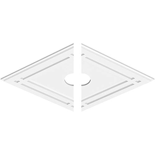 Image of Ekena Millwork CMP32X21DD2-04000 Diamond Architectural Grade PVC Contemporary, Two Piece Urethane Ceiling Medallions 32 inchW x 21 3 /8 inchH x 4 inchID x 11 1 /4 inchC x 1 inchP