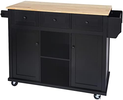 53" Kitchen Island Cart With Drop-Leaf, 3 Drawers, Wheels & Spice Rack - Mobile Storage For Dining Room (Grey Blue)