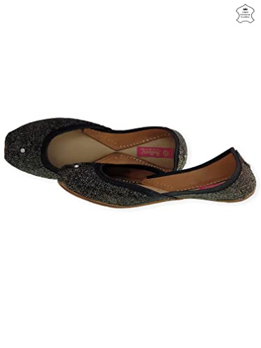 Image of Fulkari Women's Mirror Genuine Soft Leather Embroidered Jutis | Bite and Pinch Free Jutti | Punjabi Formal Juttis | Girl's Wedding Flat Ladies Mojari | Formal Ethnic Juti |