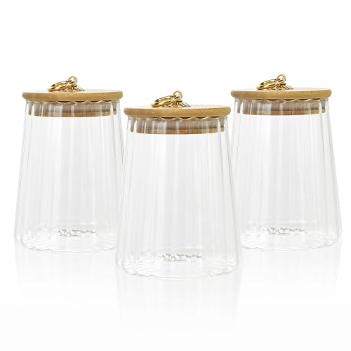 GLIBBUL Tea Coffee Sugar Canisters Glass Jars with Bamboo Lids Food Storage Containers for Cookie Pasta Salad Spaghetti Spice Meal Prep Kitchen Pantry Organization (3)