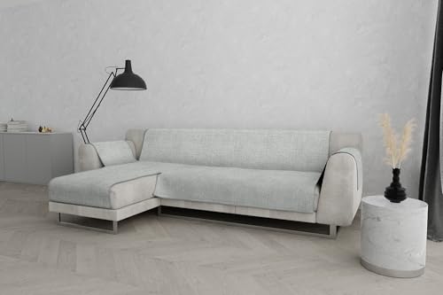 Housse de canapé d'angle gauche gris clair 190 cm en polyester antidérapant - 3