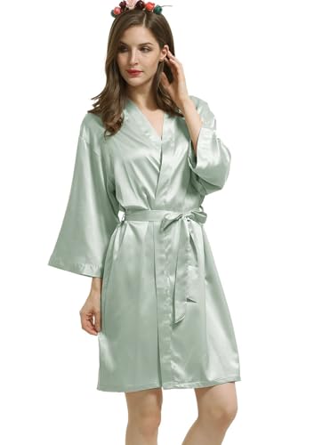 2Pcs Womens Satin Bridesmaid Robes Silky Wedding Bridal Bride Robe Gown Kimono2