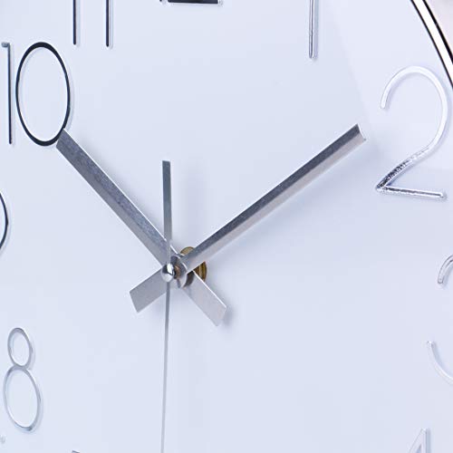 Image of jomparis Modern 12 inch Battery Operated Silent & Non-Ticking Wall Clock Digital Quiet Sweep Office Decor Clocks,Plastic Frame Glass Cover (Silver,Arabic Numeral)