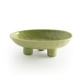seicasaya Three-Leg Ceramic Fruit Bowl, 10 Inch Oval Serving Dish for Kitchen Counter, Candy or Key Holder, Home Decor Accent Beige Green