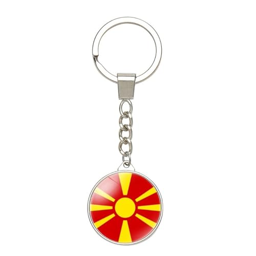 Mode Drapeau National De La Macédoine Du Nord Porte-Clés Double Face Drapeau Charme Passeport Sac Voiture Porte-Clés, Souvenir Créatif Porte-Clés Cadeau Accessoires Pour Femmes Hommes, Porte