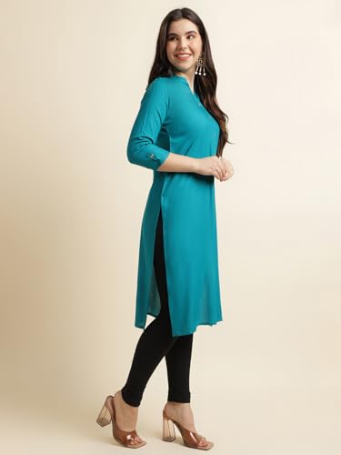 Image of Fabclub Women's Rayon Solid Plain Straight Kurti