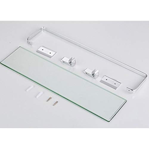 Zhanmam Rectangular Tempered Glass Shelf Bathroom Shower Caddies Shelves With Thick Glass Wall Mount Anodizing Bracket 1 Tier 30~80Cm 0118 (Size : 60Cm) #TOP6