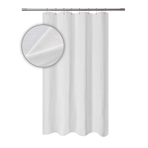 Image of Barossa Design RV Shower Curtain Waffle Weave 47 x 64 Inches for Travel Trailer - Camper Shower Curtain with 230GSM Heavyweight Fabric, Water Repellent, Washable, White, 47x64