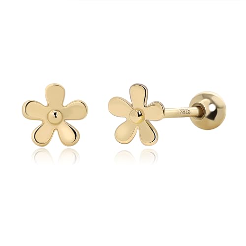 Meissa Floral Screw Back Stud Earrings for Girls Women Kids 925 Sterling...