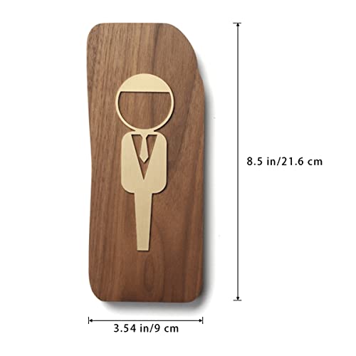 Cartel unisex para la puerta del aseo, Conjunto de figuras decorativas de dibujos animados de niño y niña, letrero de baño moderno de nogal negro y latón, letreros for puertas de baño