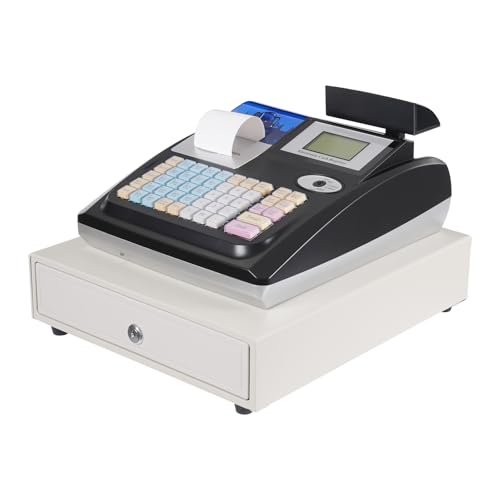 ieLsngai - ieLsngai Electronic Cash Register, 48 Keys Cash Register Till with Dual Screens and Built-in Printer, LED Commercial Cash Register, 4 Compartments & 5 Coin Slots