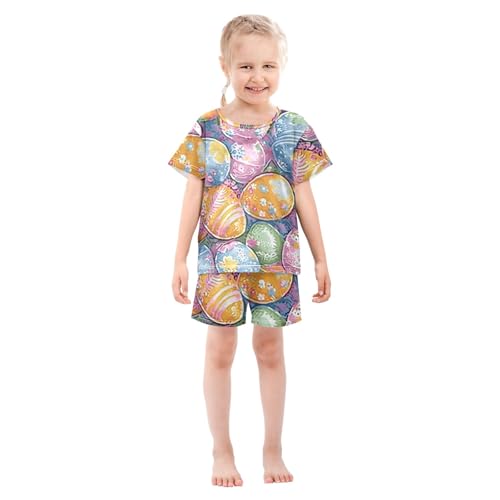 Summer Pajama Set Pastel Easter Eggs Pattern, Short Sleeve Sleepwear Nightwear3