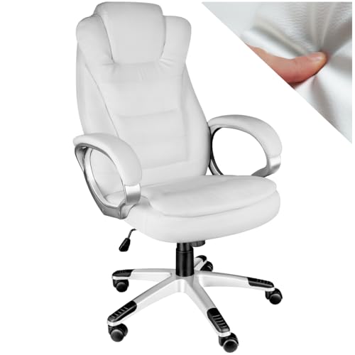 tectake Chefsessel, Bürostuhl ergonomisch, Drehstuhl mit Rollen, Gaming Stuhl, hohe Rückenlehne und verstärkte Polsterung, höhenverstellbar, Drehstuhl mit Einstellbarer Wippmechanik - weiß